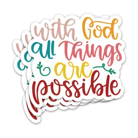 ZURRAM 3PCS with God All Things are Possible Christian Faith 3" Sticker, Vinyl Waterproof Matthew 19:26 Bible Verse Sticker, Jesus Religious Quotes Decal for Laptop Water Bottle Journal 3 Inches