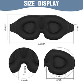 Qiyuda Sleep Eye Mask for Lash Extensions, 3D Blindfold Memory Foam Contoured Eye Mask with Blocking Light with Adjustable Strap(Black)