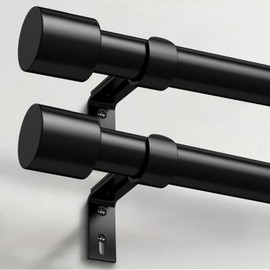 IFELS 2 Pack Heavy Duty Curtain Rods for Windows 48 to 84 Inch, 1 Inch Black Curtain Rods Set of 2 Pack for Outdoor, Farmhouse, Bedroom, Adjustable Easy Install Curtain Rods (Black,30-90-2Pack)
