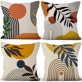 Aoihrraan 51 x 51 cm, Set of 4 Decorative Boho Cushion Covers, Abstract Sun, Moon, Rainbow, Nature, Landscape, Square Sofa Cushion, Decorative Cushion, Linen Home Decor for Living Room, Outdoor,