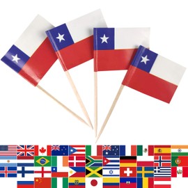 JBCD Chile Toothpick Flag Chilean Mini Small Cupcake Topper Flags, 100 pcs