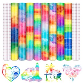 Tintnut Watercolor Permanent Vinyl - 8 Sheets 12"x10", Rainbow Adhesive Vinyl, Gradient Pattern Vinyl, Permanent Outdoor Vinyl for Christmas Decor Self Sticker