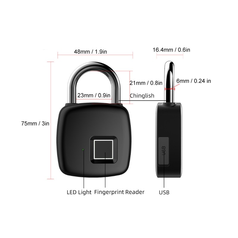 P30 Smart Keyless USB Rechargeable Lock Biometric Fingerprint Padlock Anti