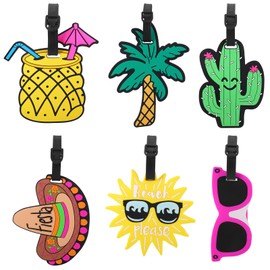 saerryor Luggage Tags for Suitcases, 6 Pack Cute Travel Luggage Labels PVC Beach Secure Luggage Baggage Tags with Name ID Card