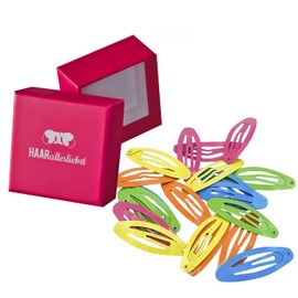 HAARallerliebst Hair Clips Oval (Pack of 20, Colourful, 4.8 cm) for Girls with Storage Box (Box Colour: Pink)