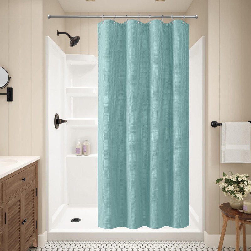VANZAVANZU Shower Curtain for Bathroom with Metal Hooks Waffle Fabric