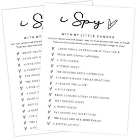 White Theme Bridal Shower Games - 25 Guests, i Spy with My Little Camera, Wedding Advice Cards, Reception Games, Bride & Groom Party Supplies