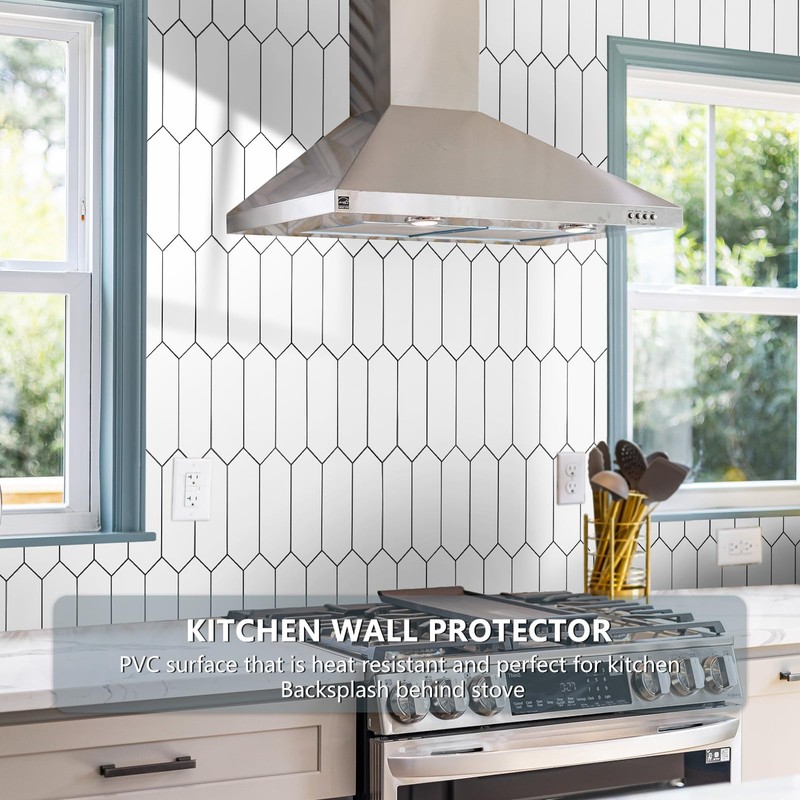 Vamos Tile Glossy White Backsplash Tile Peel and Stick, 12.8