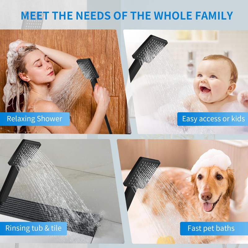 Taplong Matte Black Handheld Shower Head Set, Wall Mount Hand