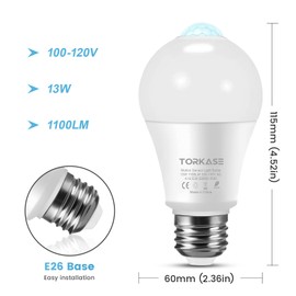Motion Sensor Light Bulbs, 13W (100Watt Equivalent), Motion Activated Dusk to Dawn Security LED Bulb, 5000K Daylight, Energy-Efficient, for Indoor and Outdoor Lighting, Porch, Stairs, Hallway 2Pack