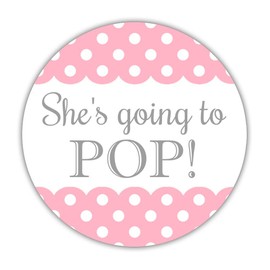 40 Ready to pop Stickers, 2 inches - About to pop Labels - Baby Shower Popcorn Favors (Pink)