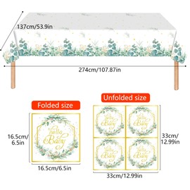 Green Baby Shower Tablecloth with Napkins, Neutral Baby Shower Table Cloth Decorations Baby Shower Napkins Serviettes for Baby Shower Gender Reveal Party Supplies