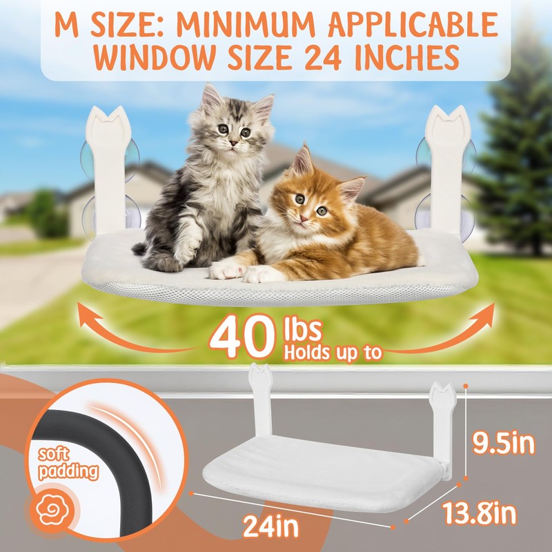 2 Pack Cat Window Perch,Cat Window Hammock Cordless Foldable Window