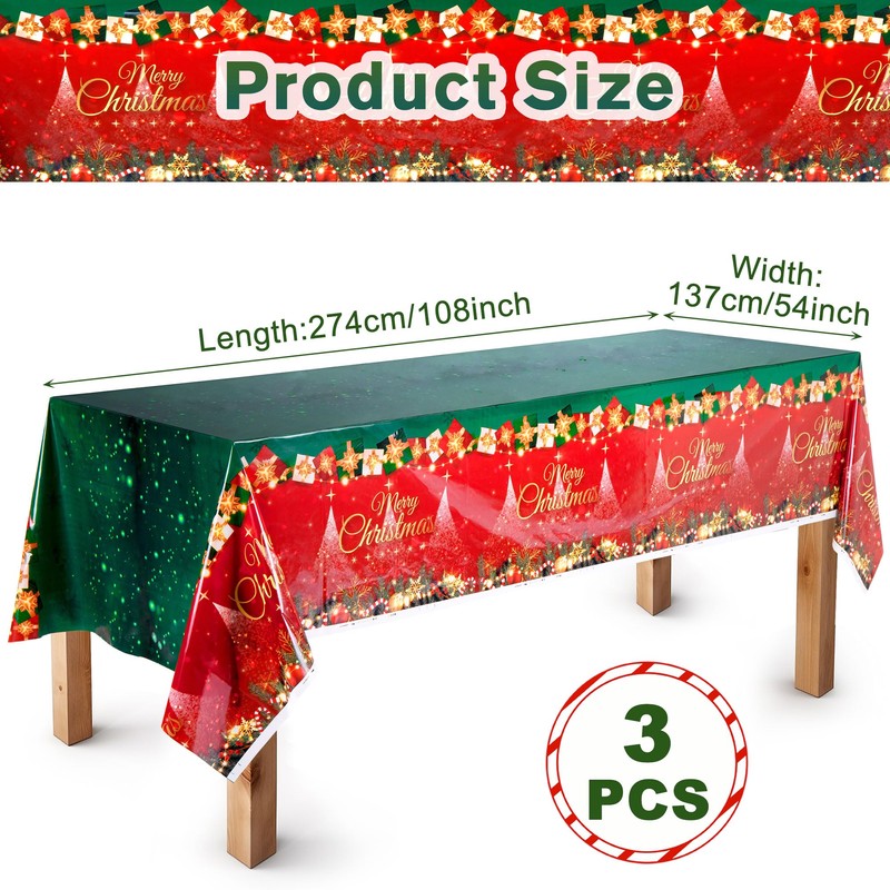 Yoption 3 Pack Christmas Tablecloth Disposable, Red Green Plastic Rectangle