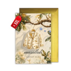 WBdesignz Circumcision Card with Envelope - Circumcision Congratulations Mashallah sünnet oldu Golden Sin Suit Blue Eye Nazar Amulets Fig Tree (XXL DIN A4)