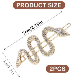 2PCS Sparkly Rhinestone Snake Hair Clips, Exquisite Delicate Hair Pins Accessories, Metal Alloy Snake Hair Pins and Barrettes, Crystal Hair Accessories Headdress for Girls and Women(Gold)