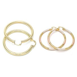 (SET OF 2) 14K Gold Filled & 3 Tone Large Extra Large Round Click Top Hoop Earrings 60-80mm (Gold (80mm) & 3 Tone (70mm))