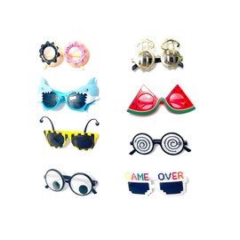 8 Pairs Funny Party Glasses Fancy Party Supplies Decoration Shark/Watermelon/Donuts/Dollars Funny Glasses, Novelty Party Bag Filler Fancy Dress Favors Creative Summer Beach Party Photo Booth Props