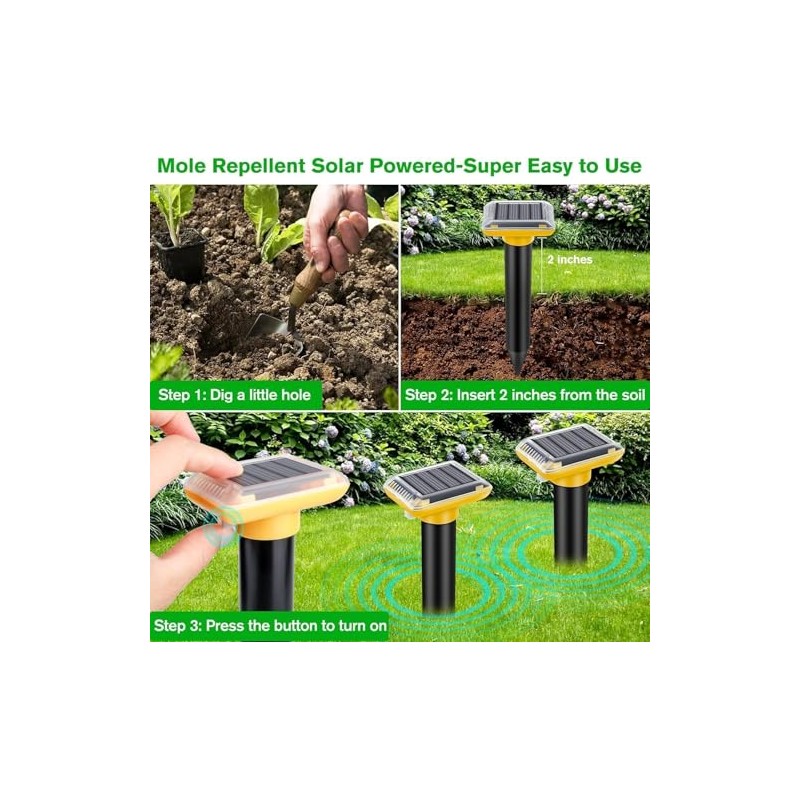 Ultrasonic Mole Repellent Outdoor, 6 Pack Gopher Repellent Solar-Powered for