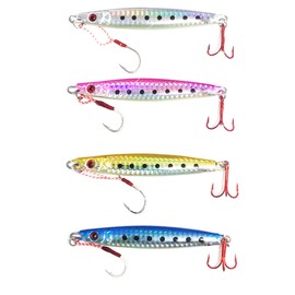 Orurudo Fishing qb100143 Metal Jig F, 8 Sizes: 0.5 oz (15 g), 0.9 oz (25 g), 1.4 oz (40 g), 2.1 oz (60 g), 2.8 oz (80 g), 3.5 oz (100 g), 4.2 oz (120 g), 5.3 oz (150 g), with Assist Hooks, Silver Hooks, Red Hooks Poorly Visible to Fish, Suitable for All 
