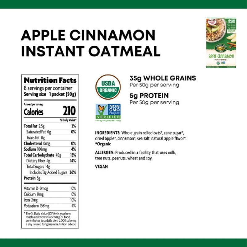 Nature's Path Organic Apple Cinnamon Instant Oatmeal, 14 oz (Pack