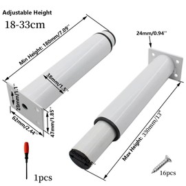EURXLQ 4 Adjustable Furniture Feet, Table Legs, Metal Feet for Furniture, Furniture Feet Supports, Height Adjustable with Screws + Screwdriver for Furniture, Sofa, Cabinet, Bed, Bedside Table (White