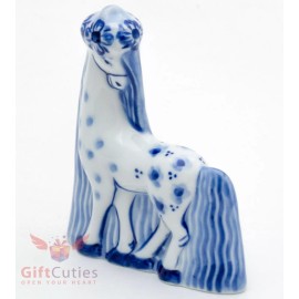 Porcelain Gzhel handmade Figurine of Horse bride wearing Wedding Veil Гжель