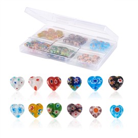 Cheriswelry 120Pcs 10-12mm Millefiori Lampwork Glass Beads Heart Shape Flower Glass Beads Millefiori Loose Spacer Beads for DIY Necklace Bracelet Earring Jewelry Making