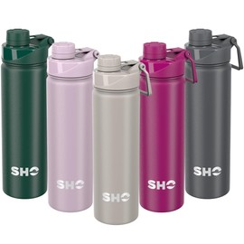 SHO Stainless Steel Sports Bottle - Leak Proof, BPA Free, No Sweat, Vacuum Insulated Double Walled Metal Flask Water Bottle - 12 Hours Hot 24 Hours Cold (660ml Soft Taupe)