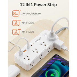 DEPOW Power Strip Surge Protector, 5FT Braided Extension Cord with Multiple Outlets-8 AC Outlets 4 USB Ports (2 USB C), Flag Plug Charging Station, 1700 Joule Surge Protection for Home Office, White