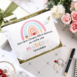 Jadive 3 Pieces Thank You Gift for School Teacher Makeup Bag for Teacher Gel Pens Keyring with Engraving Teacher Thank You Gift Bag End of Year Graduation