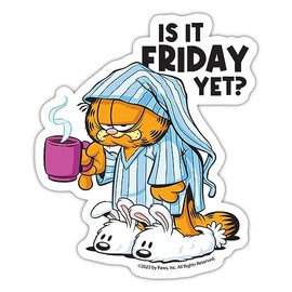 Spreadshirt Garfield is It Friday Yet Sticker, 10 x 10 cm, White Matte