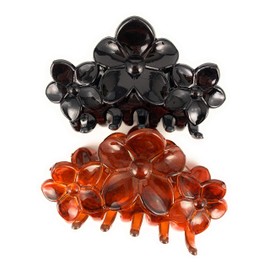 2 Black Brown hair clips plumeria flower barrette jaw claw clamp set of 2 Small hair clips 2 7/8 inches long
