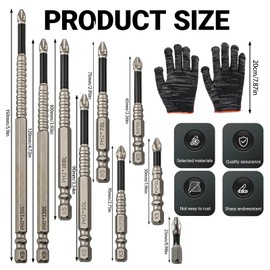 GMHLLES 9pcs Magnetic Screwdriver Drill Bit Set Strong Magnetic Durability Screwdriver Drill Bit Set, Anti-Slip Magnetic Impact Screwdriver Bit Kit, for 25 50 65 70 75 90 100 120 150mm