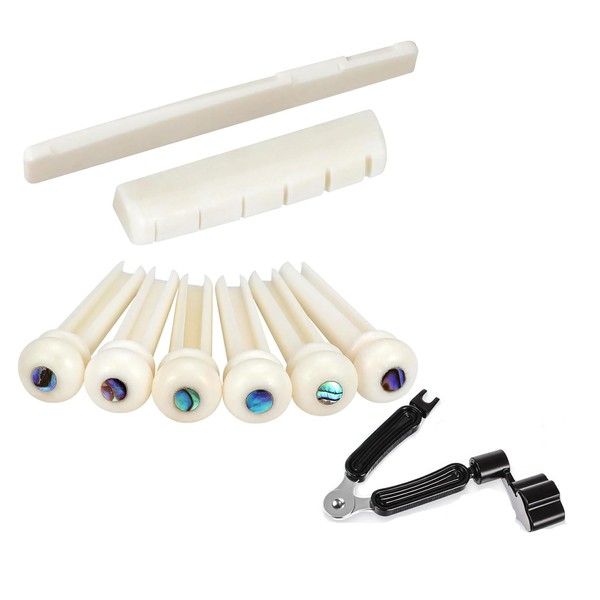 8-Piece Acoustic Guitar Bone Upgrade Kit: Real Bone Bridge Saddle,
