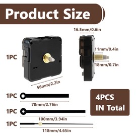 Quartz Clock Movement Quartz for Wall Clock 16 mm DIY Repair Kit for Wall Clocks No Ticking Includes Hour Minute Second Hand Replacement Movement for DIY Clocks Craft Kit for Clock Movements