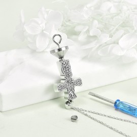 URONE Kreuz-Urnen-Halskette für Asche Sterlingsilber Kreuz keltischer Drache Einäscherung Andenken Schmuck für Damen und Herren