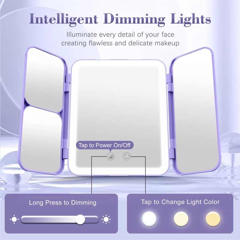 Sejoy Tri-fold LED Makeup Mirror Magnifying Touch Rechargeable Travel Pocket