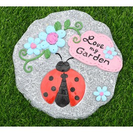 Garden Stepping Stone, Patio, Outdoor Park Walkway Non-Slip Stepping Stone, Landscaping Decorative Stone (Ladybug Measures 9.8 inches in Diameter)