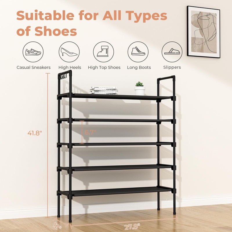 LANTEFUL 5 Tier Shoe Rack for Closet Shoe Organizer with