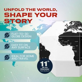 DearWorld, The Pinnable Globe with 50 Pins, 3d Map for Home, Business & Office Décor, Premium Quality Thick Paper, Assembles in Seconds, Perfect Gift for Travelers (World with City Names Medium)