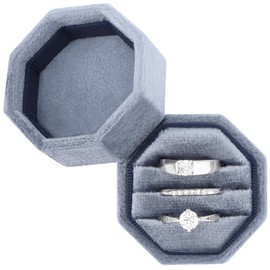DesignSter Velvet Ring Box - Square 3 Slots, Premium Wedding & Engagement Proposal Ring Bearer Box (Sapphire Blue)