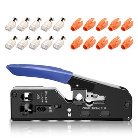 RJ45 Crimping Pliers Network Connector Set with 10 x Cat 7 Cat6A Lan Connectors, Network Tool Set for RJ45 Connectors Cat7 Cat6A Cat5 Cat5e Cat6 Network Plug