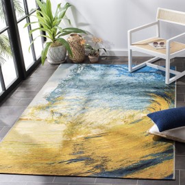 Safavieh Barbados Collection BAR510M Tropical Wave Indoor/ Outdoor Area Rug, 4' x 6', Blue / Gold