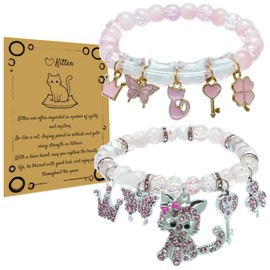 silwaver Cute Kitten Bracelets Women Glass Bead Bracelet Elastic Kawaii Stuff Bracelets Gifts for Friend Sister Crystal Bead Cat Jewelry Gift for Birthday Christmas Teacher’s Day