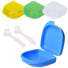 Jdacla Packung mit 4 Boxen für Zahnschiene + 2 Mini-Geschenkbürsten / belüftete Zahnspangenboxen aus hochwertigem PP-Material / Invisalign Boxen in verschiedenen Farben (gelb/weiß/blau/grün)