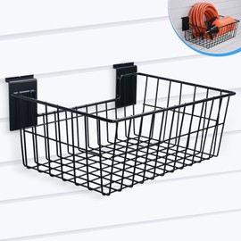 PYBTOOL Slatwall Baskets, 15-Inch Width Heavy Duty Steel Wire Slat Wall Hanging Basket - Versatile Slatwall Accessory for Retail, Garage, Office, Sports, Toys, and More (5 Pack)