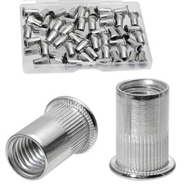 50PCS #10-32 Rivet Nuts 304 Stainless Steel Rivets Nutsert Flat Head Rivnut Threaded Inserts Nut (Silver, #10-32)