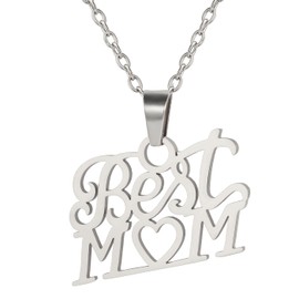 YIQPKUM Cute Mother's Day Necklace Stainless Steel Chain Best Mom Pendant Statement Jewelry for Women Charm Birthday Holiday Accessories Gifts (Silver Plated)