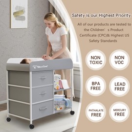 G TALECO GEAR Baby Changing Table, Portable Changing Table, Diaper Changing Station with Waterproof Pad, Changing Table Dresser with 3 Storage Baskets, Mobile Nursery Organizer for Newborn Essentials